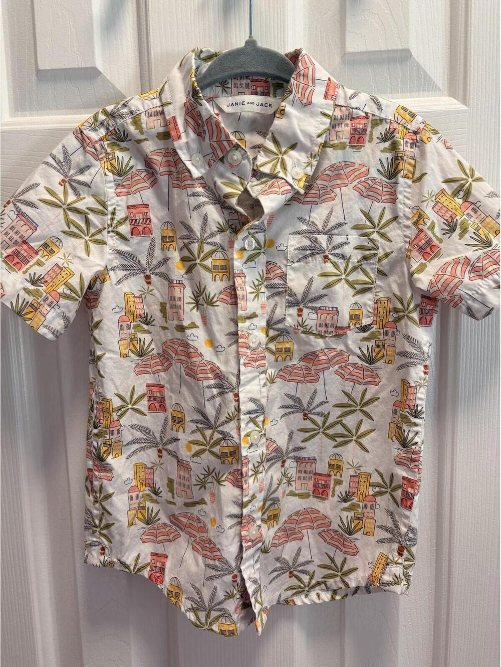 Janie and Jack Palm Tree House Print Resort Button Down Shirt Boys 3T